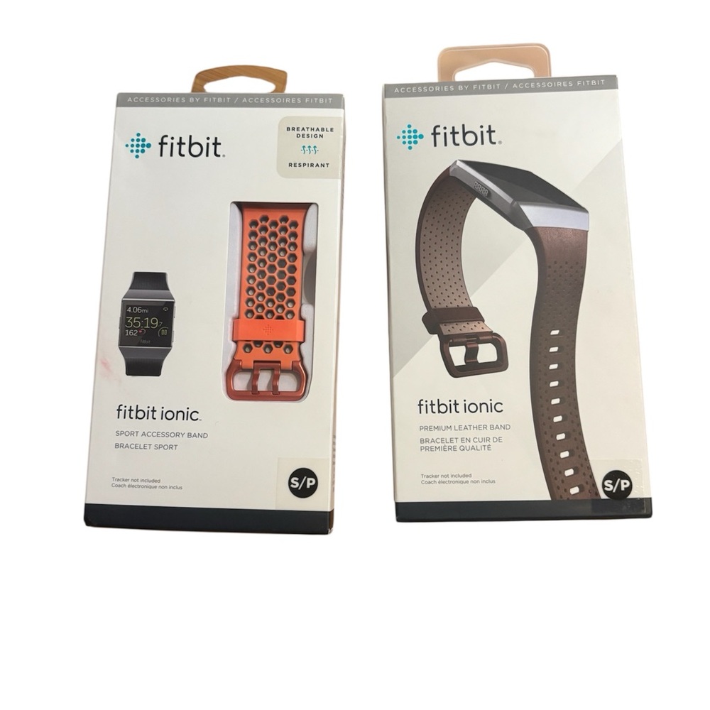 Fitbit Ionic Sport Band in Orange and Leather Band in Brown